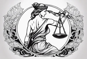 Back and gray lady justice tattoo idea