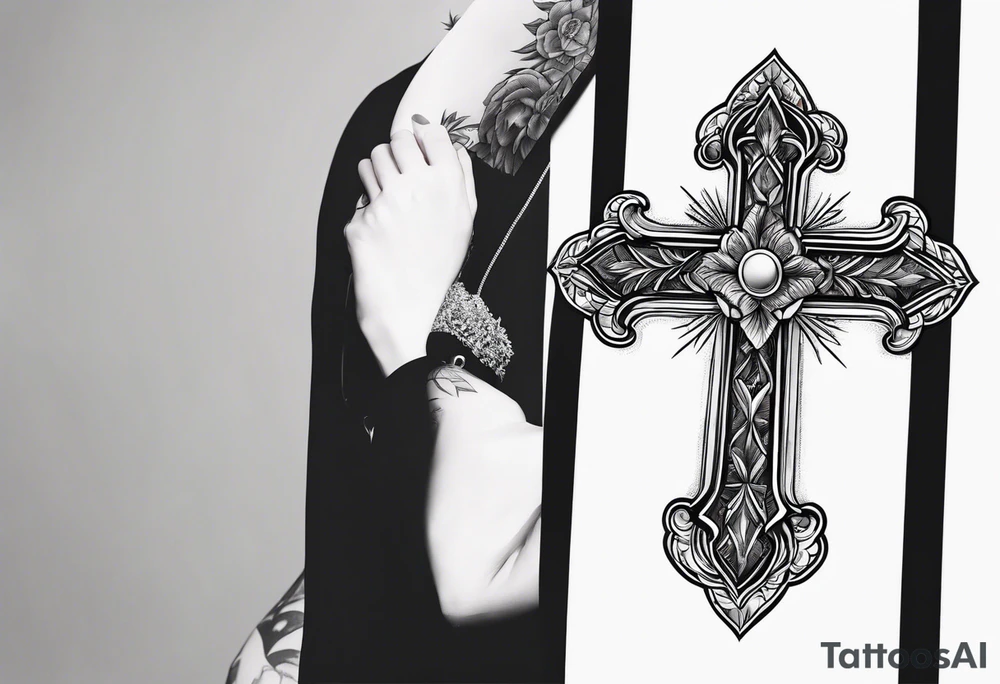 cross with mountains tattoo idea
