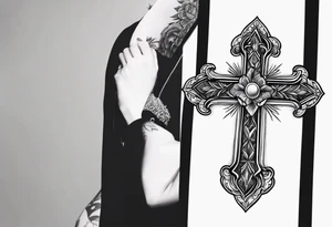 cross with mountains tattoo idea
