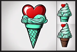 simple mint chocolate chip ice cream cone with small red heart on it somewhere. tattoo idea