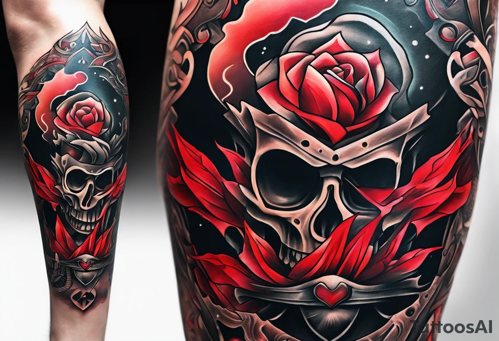 Dillon Forte Knee tattoo with tints of red tattoo idea