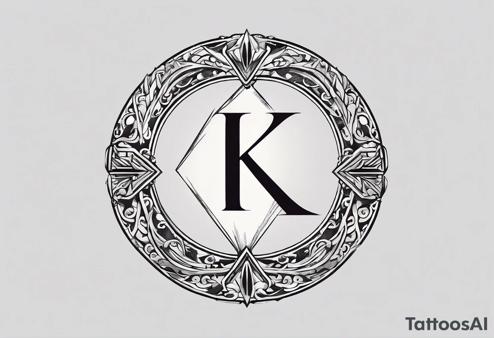 Simplistic symbol large delta inside a circle. Circle is made from chain. Shade of a letter K in a background. tattoo idea