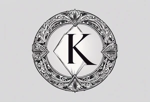 Simplistic symbol large delta inside a circle. Circle is made from chain. Shade of a letter K in a background. tattoo idea