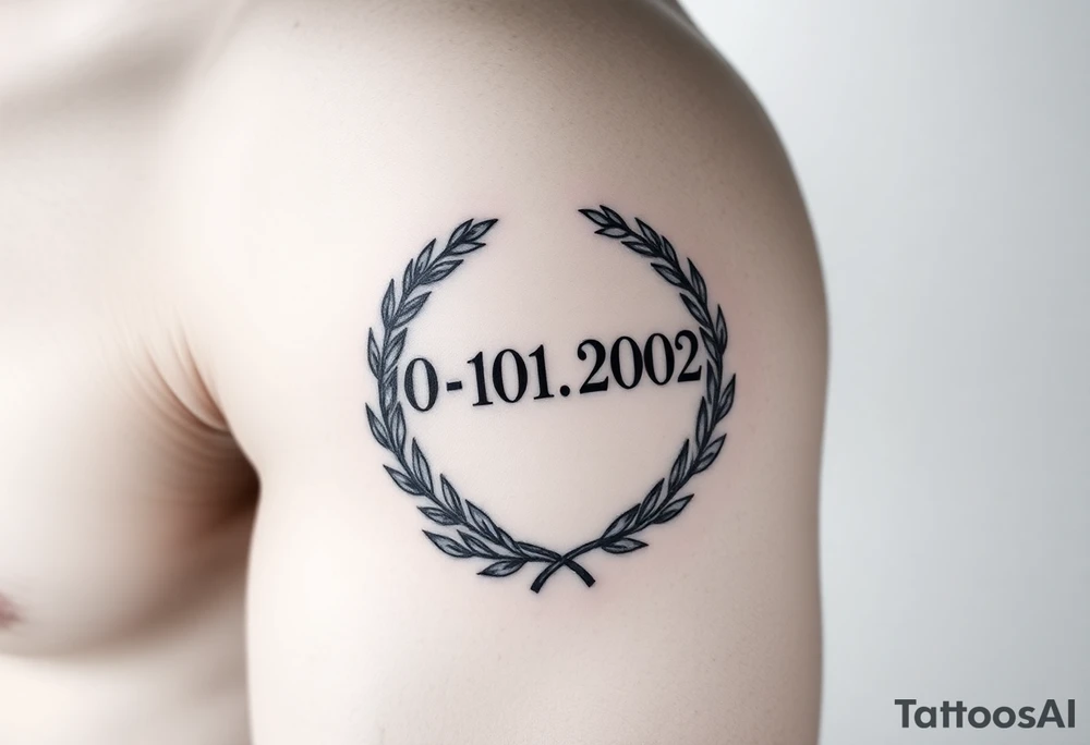 roman numerals (10.10.2002) in laurel crown in an ancient roman styles tattoo idea