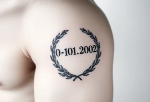 roman numerals (10.10.2002) in laurel crown in an ancient roman styles tattoo idea