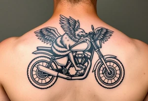 a motorcycle on it with guardian angel wolves on the bike tattoo idea