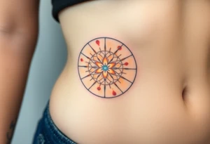 A floating Flower of Life with a glowing aura in round cyrcle, appearing as if suspended in space tattoo idea