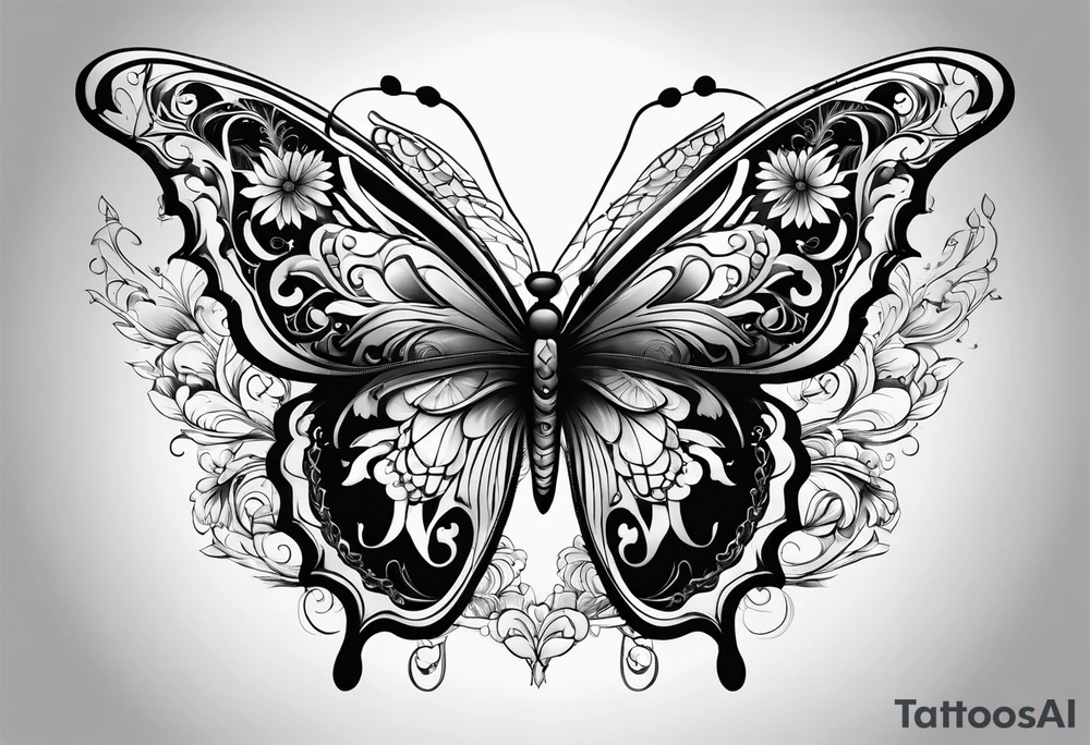 Guitar, butterfly, rainbow, Halo tattoo idea