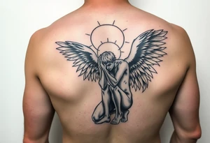 Man fallen angel on his knees tattoo idea