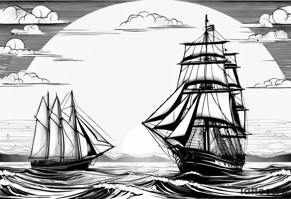 voilier vue de face. phare maritime fixé au centre du voilier et utilisé comme un mat pour les voiles. tattoo idea