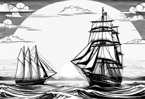 voilier vue de face. phare maritime fixé au centre du voilier et utilisé comme un mat pour les voiles. tattoo idea