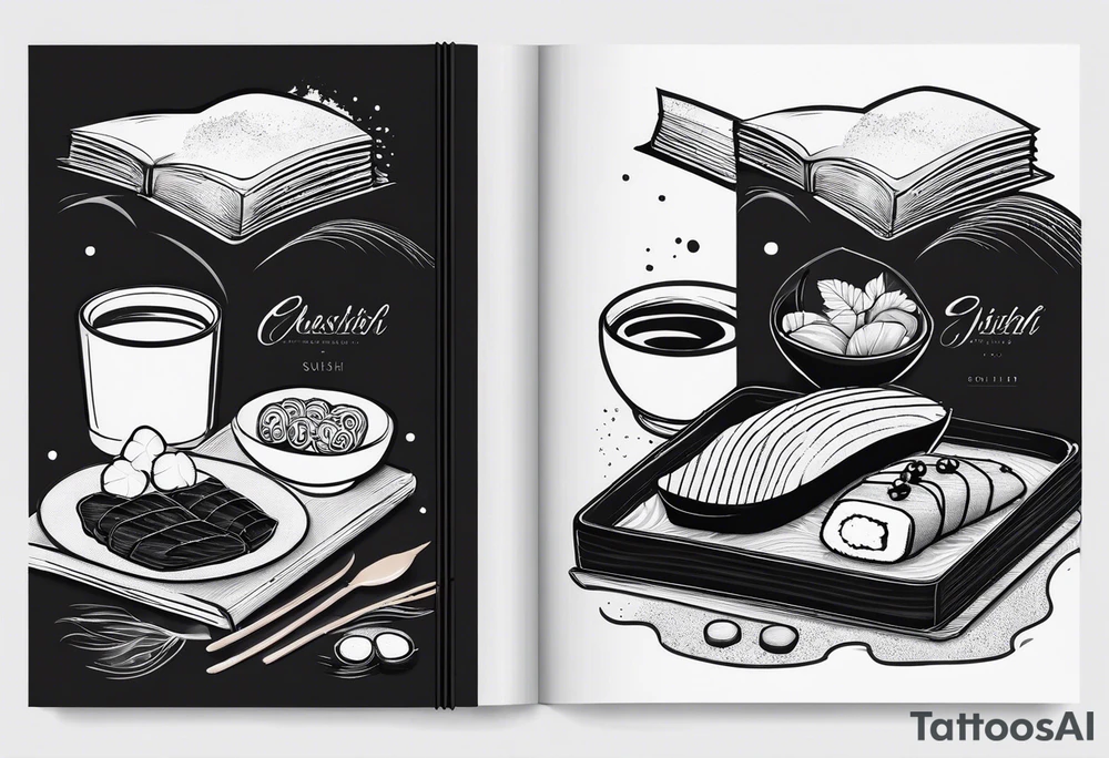 Small Minimalistic book design and incorporate sushi subtly tattoo idea