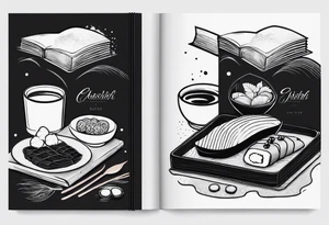 Small Minimalistic book design and incorporate sushi subtly tattoo idea