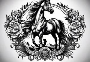 black and white tattoo mix of horse and guns tattoo idea