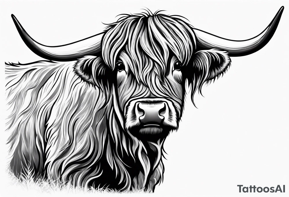 goofy highland cow standing on hind legs tattoo idea