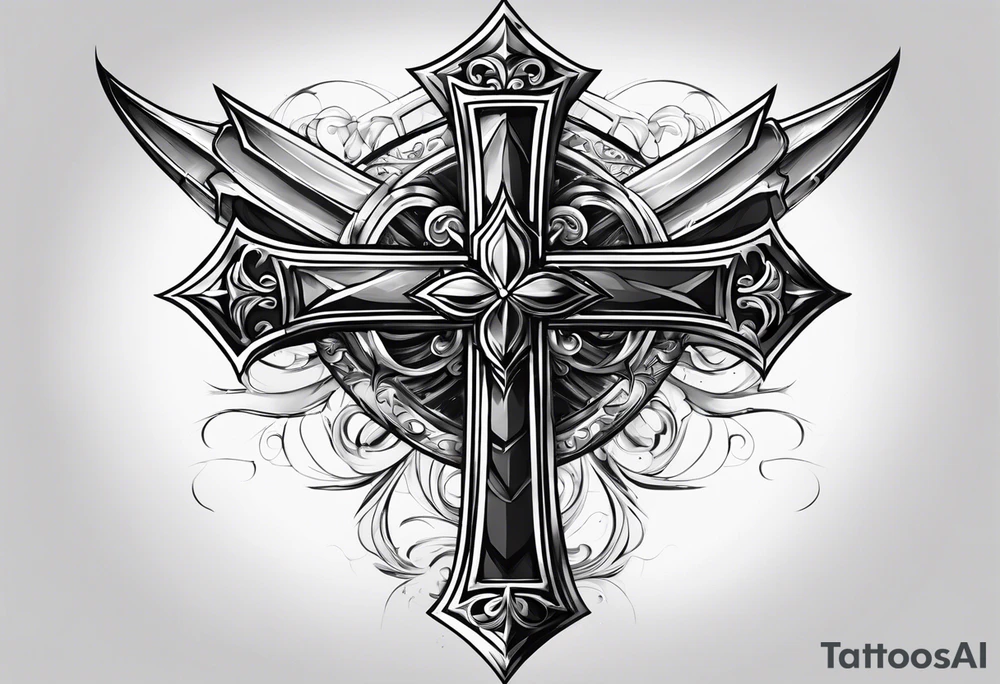 I want a cross with a pearcing sword through a broken heatt tattoo idea