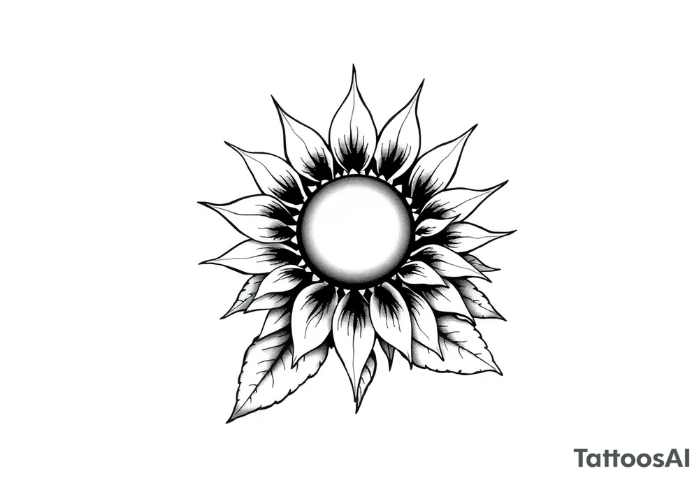 Sun rise sunflower with stem and leaves tattoo idea