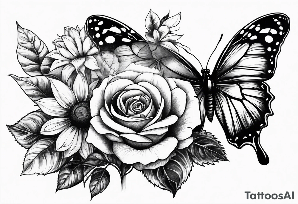Flower : rose , sunflower, camera, butterfly tattoo idea