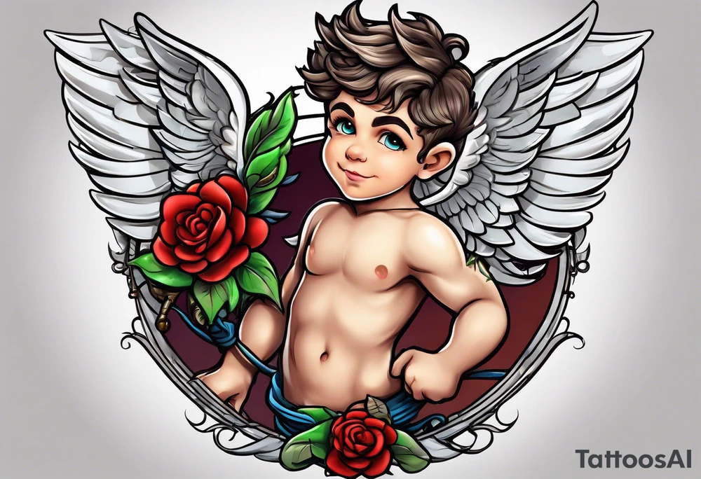 cupido  fly boy with wings and a bow, tattoo idea