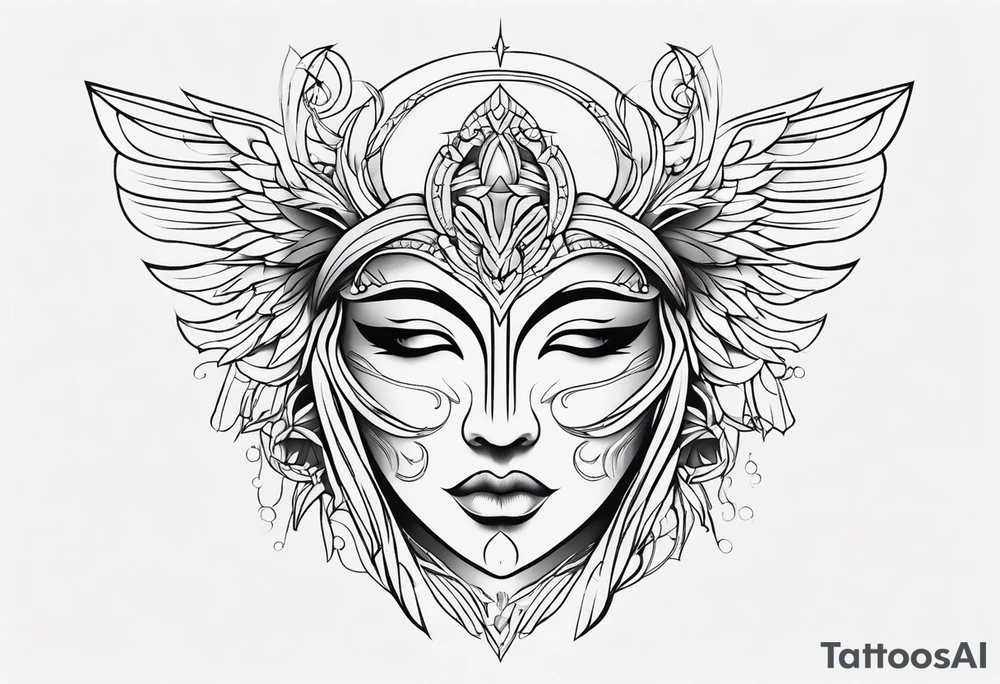 monoline minimalistic Angelic mask tattoo idea