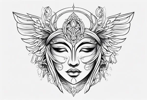monoline minimalistic Angelic mask tattoo idea