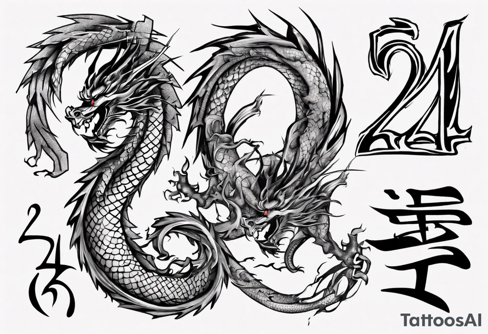 Number 24 with a Chinese dragon around it tattoo idea