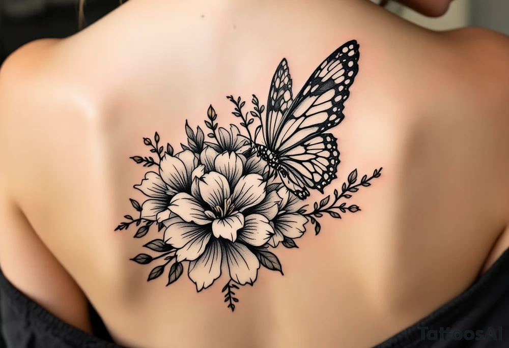 Bird flower and butterfly tattoo idea