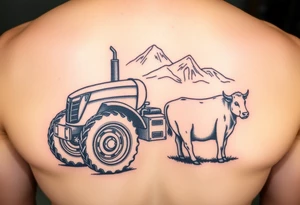 massey Ferguson tractor, cow and mountian tattoo idea