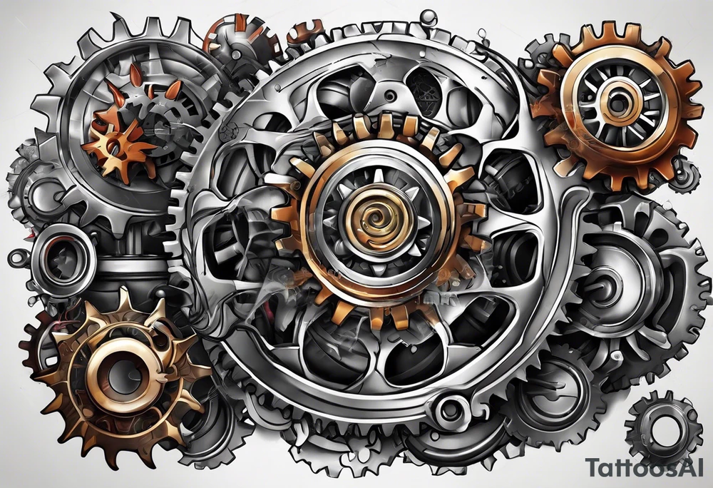 Gears cogs pistons full sleeve tattoo idea