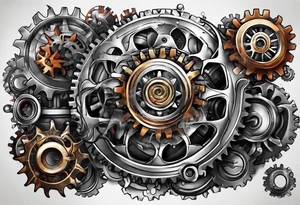 Gears cogs pistons full sleeve tattoo idea