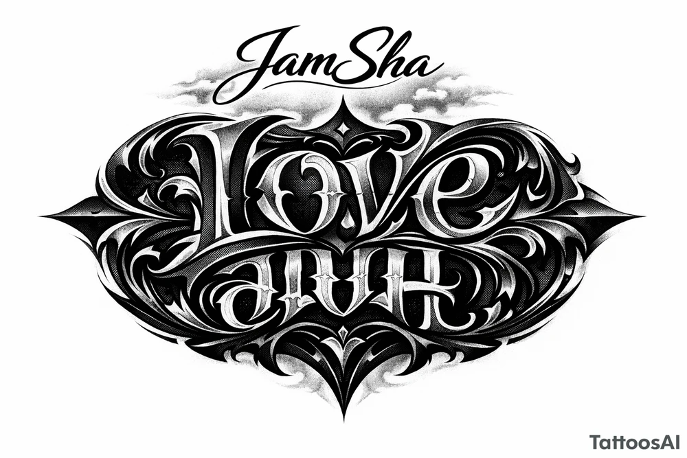 Love and hate combine to be one word read upright to spell love and upside down to spell hate under the word JamSha. Can u make the love hate one word. Can we add color tattoo idea