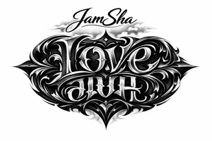 Love and hate combine to be one word read upright to spell love and upside down to spell hate under the word JamSha. Can u make the love hate one word. Can we add color tattoo idea
