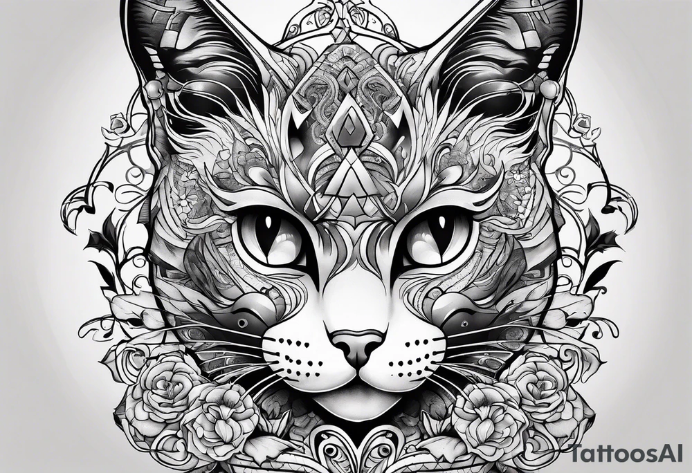 Cat and hearts tattoo idea