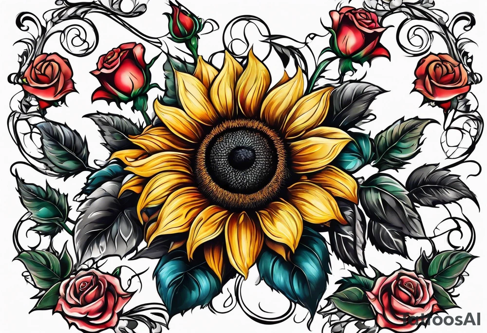 flower rose , sunflower, tattoo idea