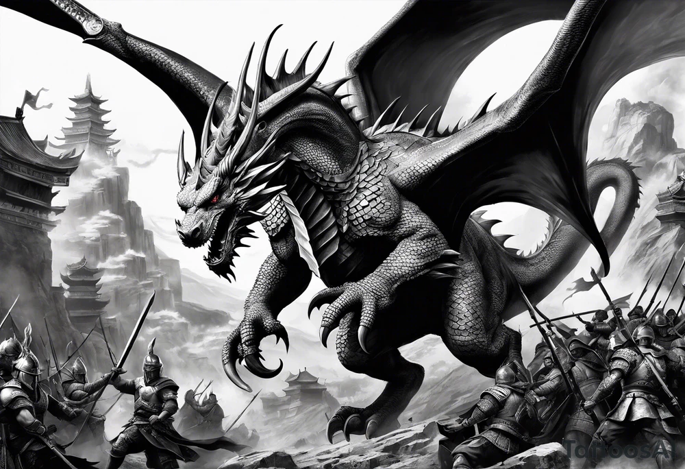 War scene, ancient times with dragons tattoo idea