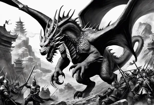 War scene, ancient times with dragons tattoo idea