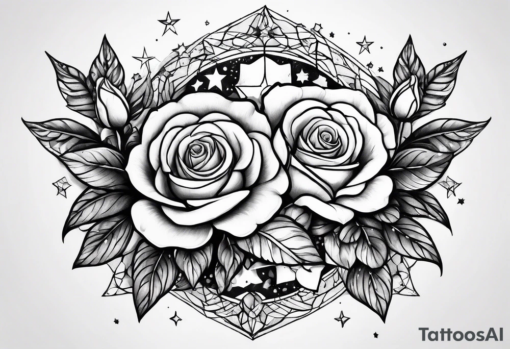 Tesseract with roses and stars tattoo idea