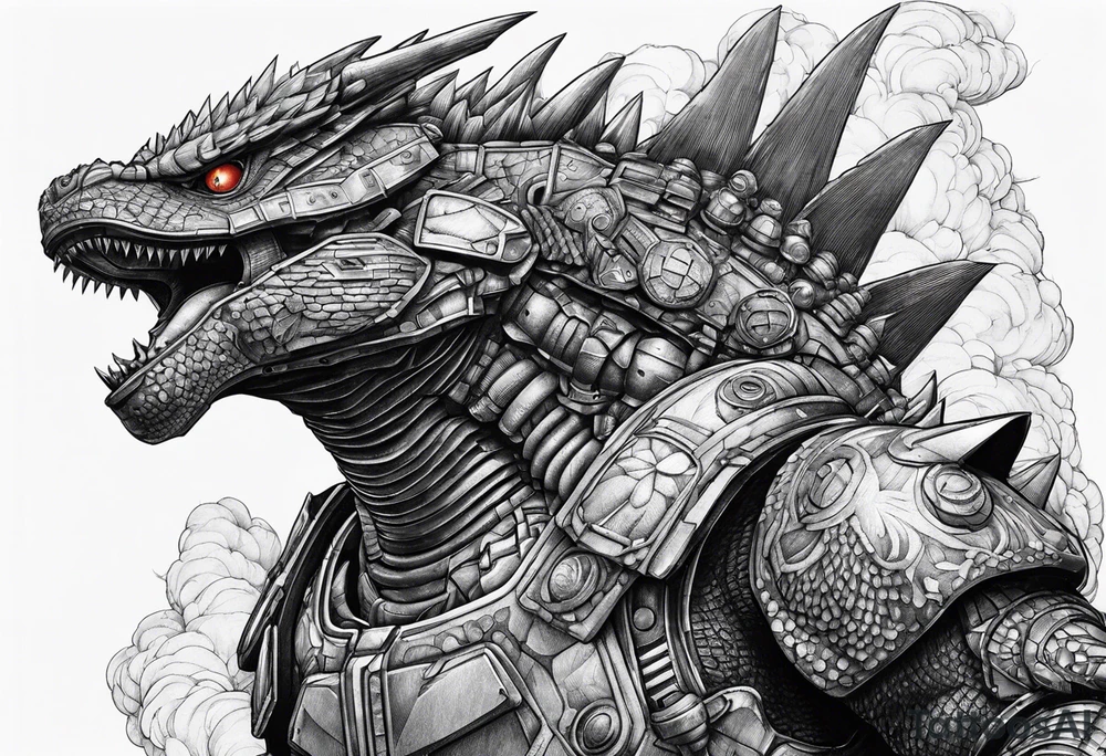 mechagodzilla, full body, roaring tattoo idea
