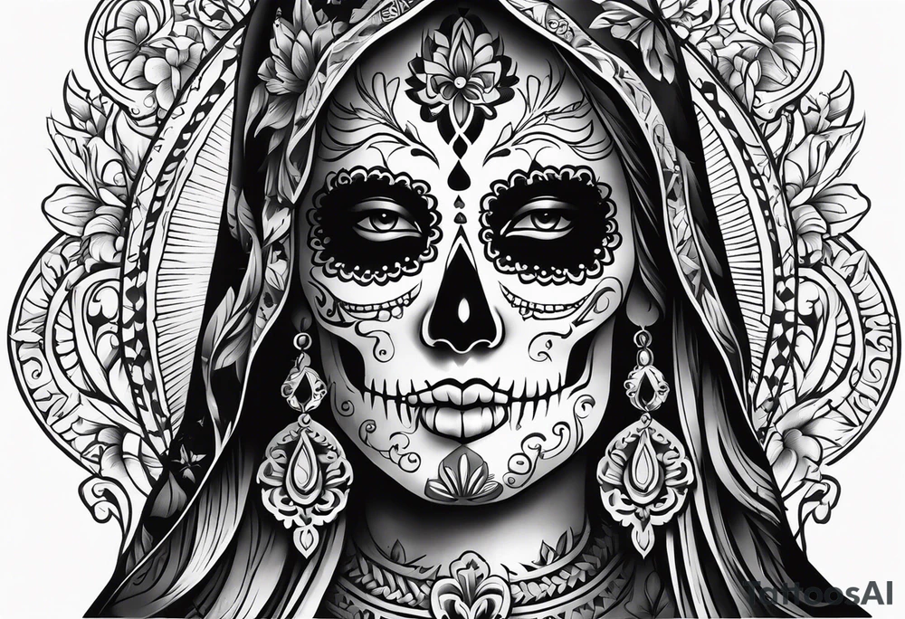 mexican style santa muerte tattoo for shoulder tattoo idea
