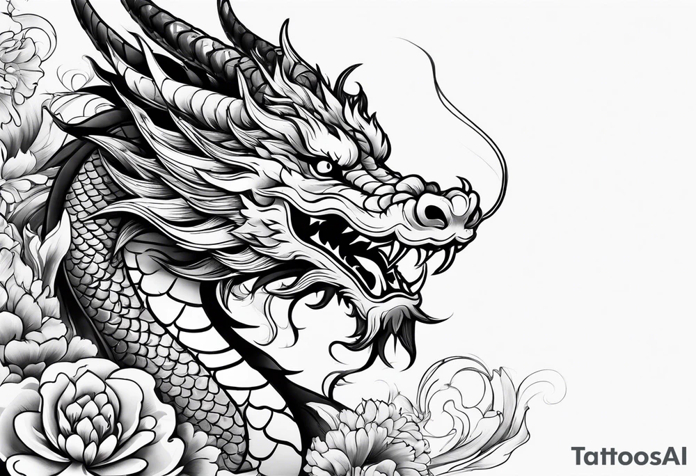 Chinese dragon with flowers tattoo idea