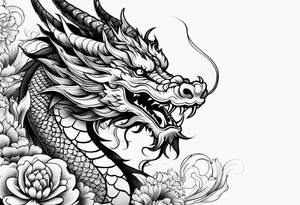 Chinese dragon with flowers tattoo idea