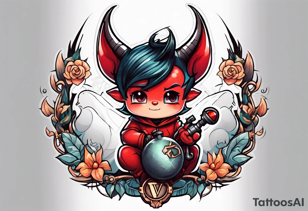cute devil boy holding a time bomb tattoo idea