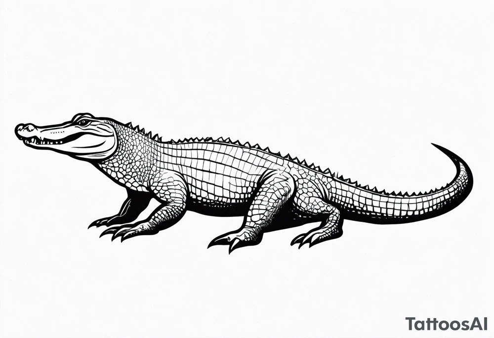 Full body alligator with tail leg top view tattoo idea