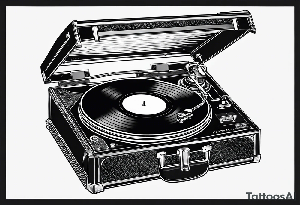 A recordplayer fineline minimalistic roftop tattoo idea A recordplayer fineline minimalistic roftop tattoo idea