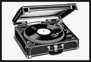 A recordplayer fineline minimalistic roftop tattoo idea