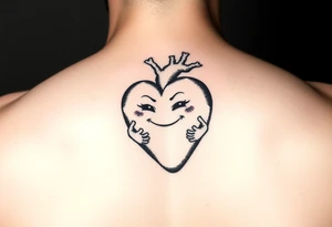 heart with a smirky face and human parts like hands and feet (stick figure like) the heart is jumping rope tattoo idea