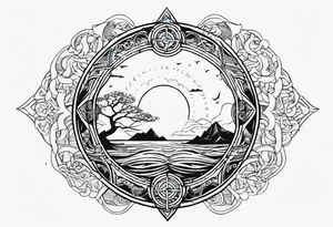 calm sea and Yggdrasill
 without frame tattoo idea