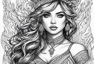 create a fire girl face inspired by Disney movie elements black tattoo idea