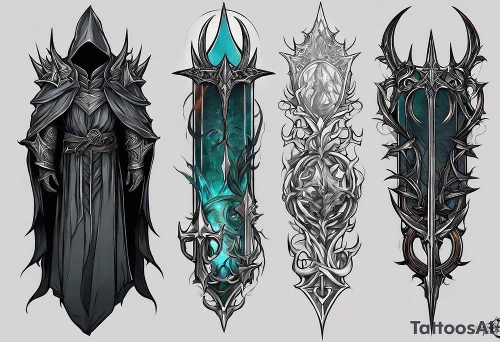 witch king lord of the real rings, leg piece which would take up the back side of my calf, from the back of knee to ankle tattoo idea