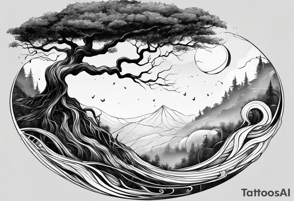 tree with the roots of the tree wrapped around the a planet
the planet is below the tree with the roots wrapped around the planet tattoo idea